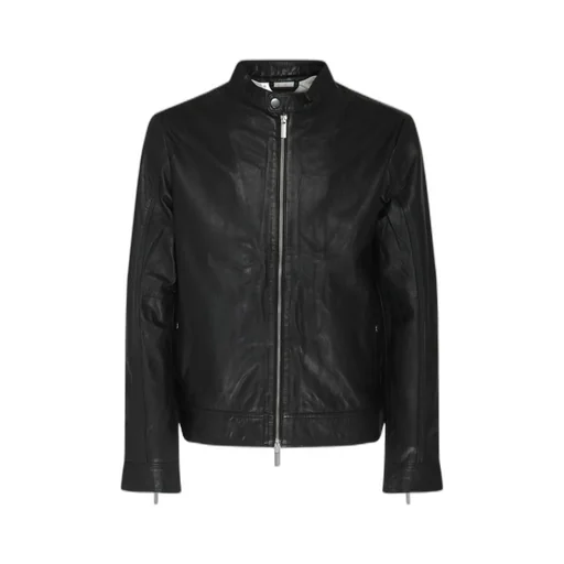 Zippered Long-Sleeved Leather Jacket
