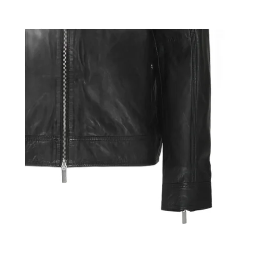 Zippered Long-Sleeved Leather Jacket