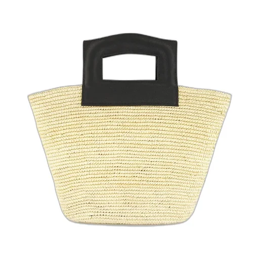 Straw Leather-Handle Tote Bag