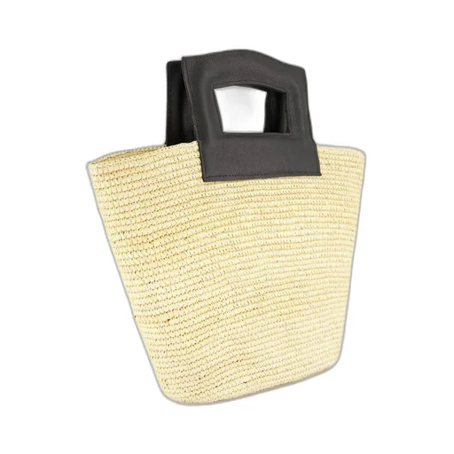 Straw Leather-Handle Tote Bag