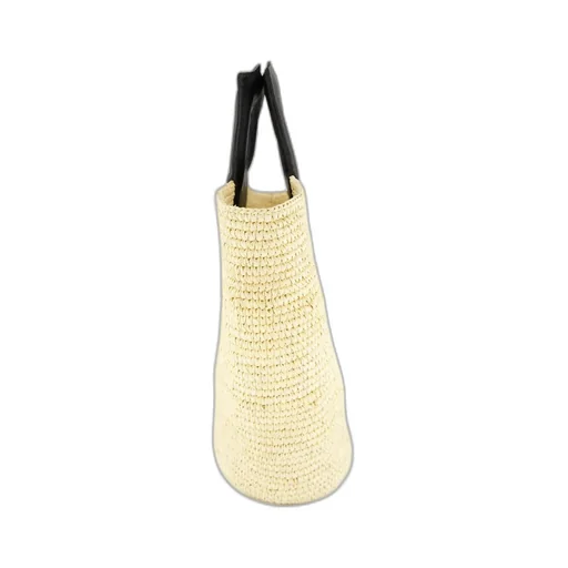 Straw Leather-Handle Tote Bag