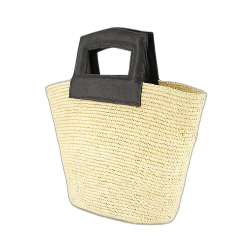 Straw Leather-Handle Tote Bag