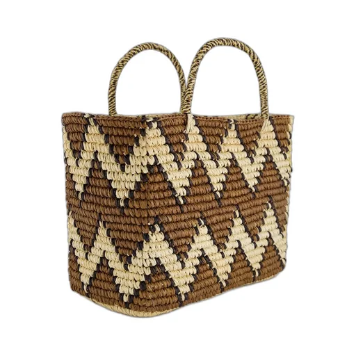 Split Personality Canasta Straw Tote Bag