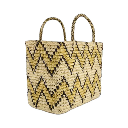 Split Personality Canasta Straw Tote Bag