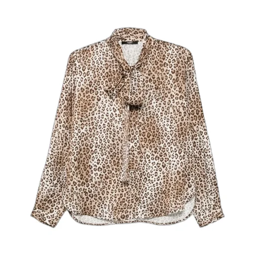 Leopard-Print Tie-Neck Blouse