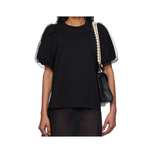 Tulle-Overlay Puff Sleeve T-Shirt