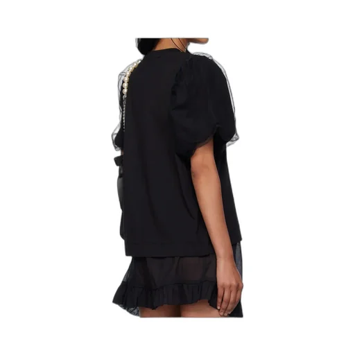 Tulle-Overlay Puff Sleeve T-Shirt