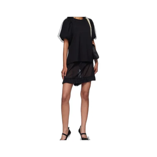Tulle-Overlay Puff Sleeve T-Shirt