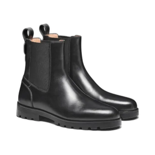 Elastic-Panel Leather Boots