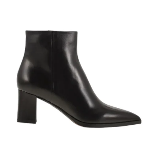 Medium Heel Leather Ankle Boots