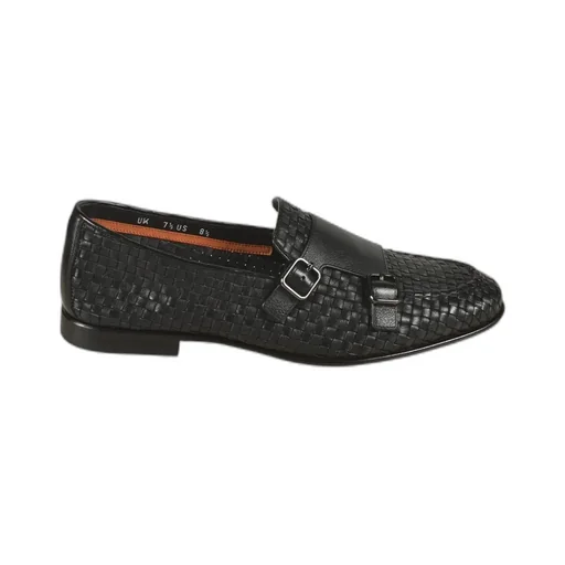 Woven Leather Double-Buckle Loafers