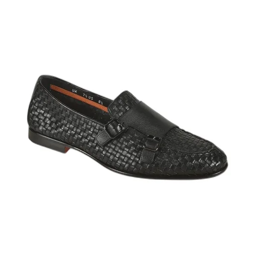 Woven Leather Double-Buckle Loafers