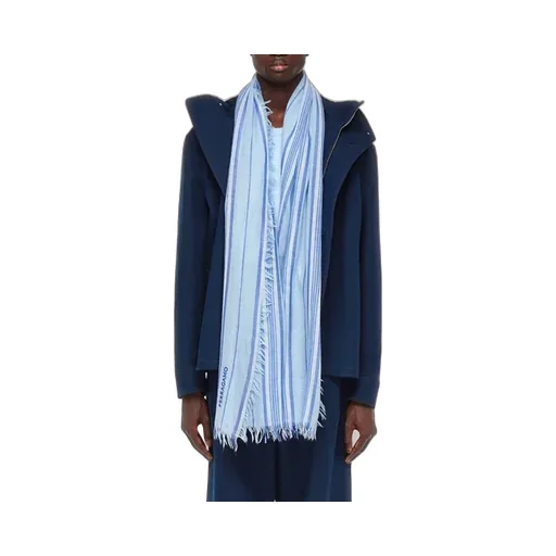 Logo Striped Wool Scarf