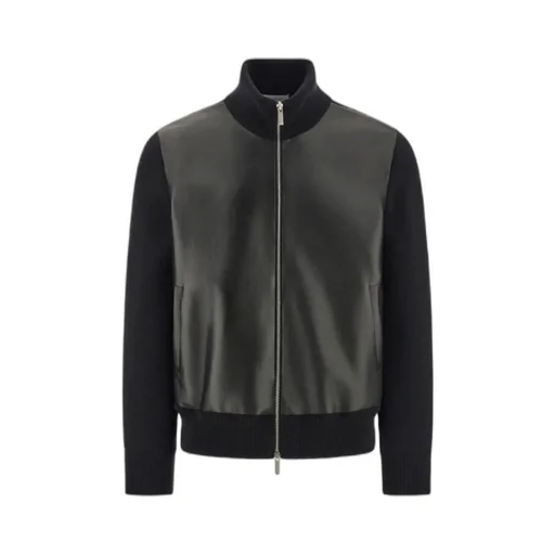 Bomber Jacket In Leather And Wool