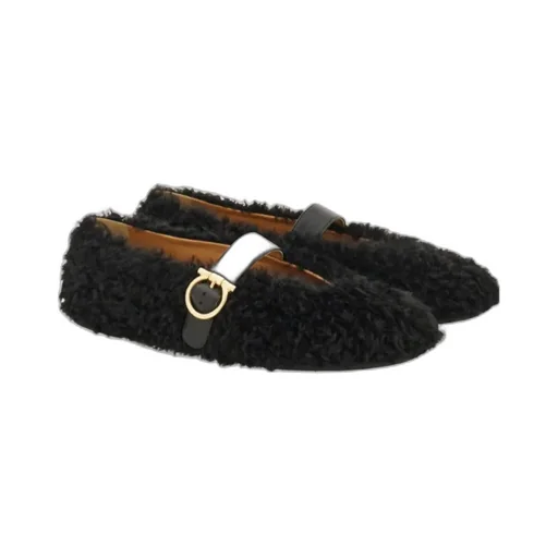 Buckle-Fastening Shearling Flats