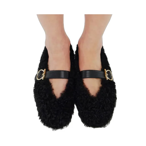 Buckle-Fastening Shearling Flats
