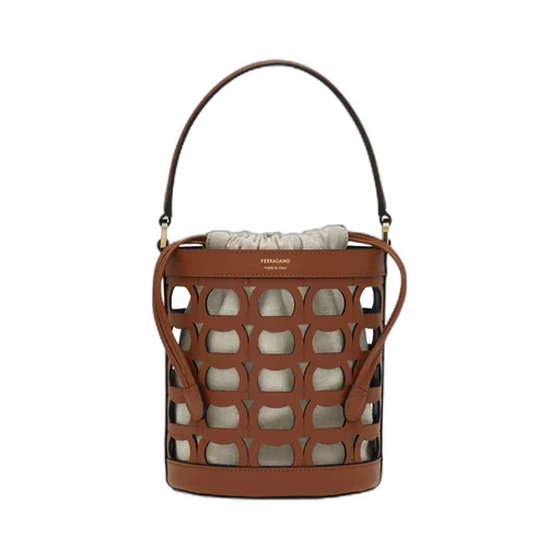 Cut-Out Leather Bucket Bag