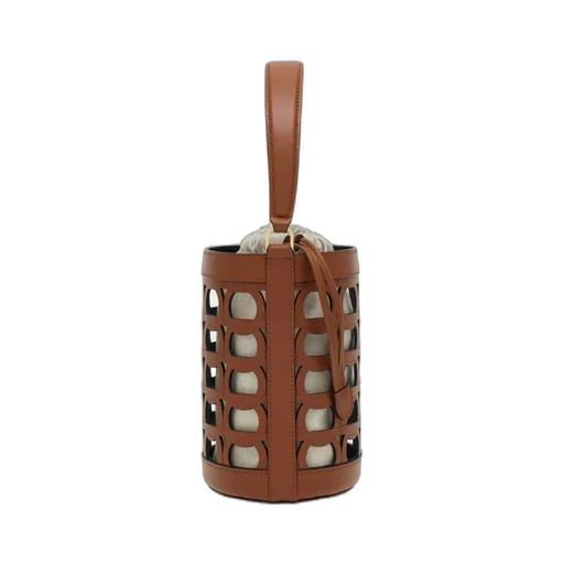 Cut-Out Leather Bucket Bag