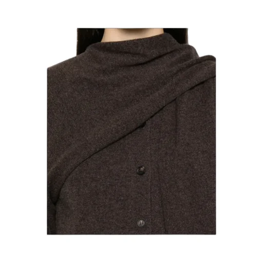 Scarf-Detailed Buttoned Knitted Cardigan