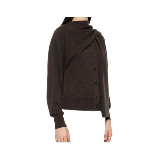 Scarf-Detailed Buttoned Knitted Cardigan