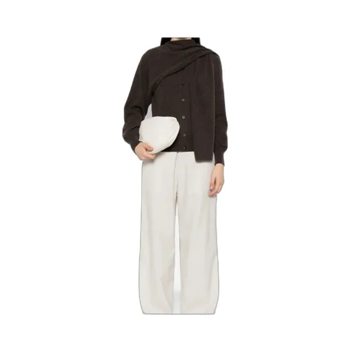 Scarf-Detailed Buttoned Knitted Cardigan