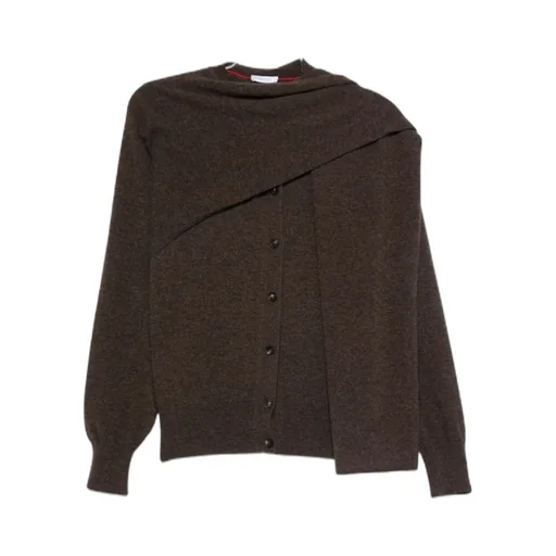 Scarf-Detailed Buttoned Knitted Cardigan