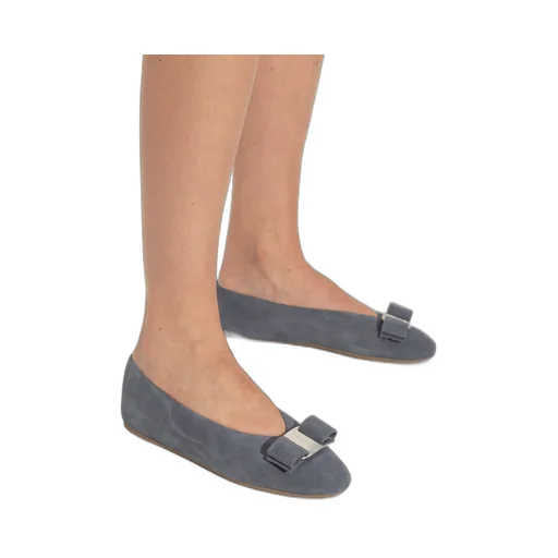 Bow-Embellished Suede Ballet Flats