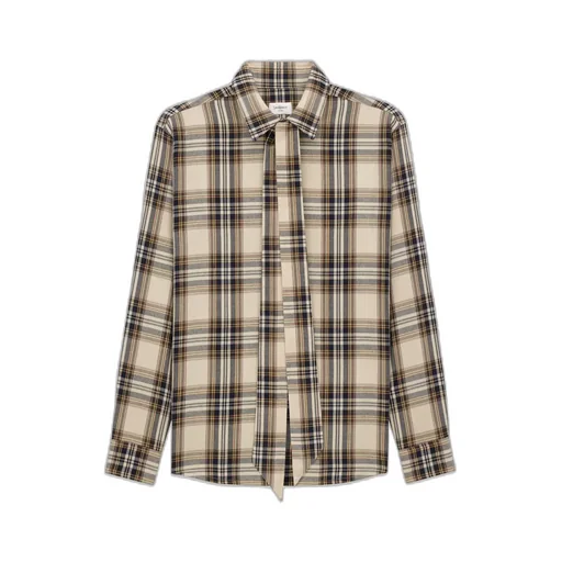 Tie-Detailed Checkered Shirt