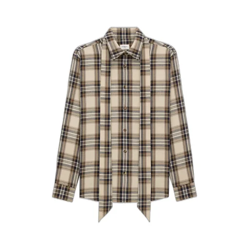 Tie-Detailed Checkered Shirt