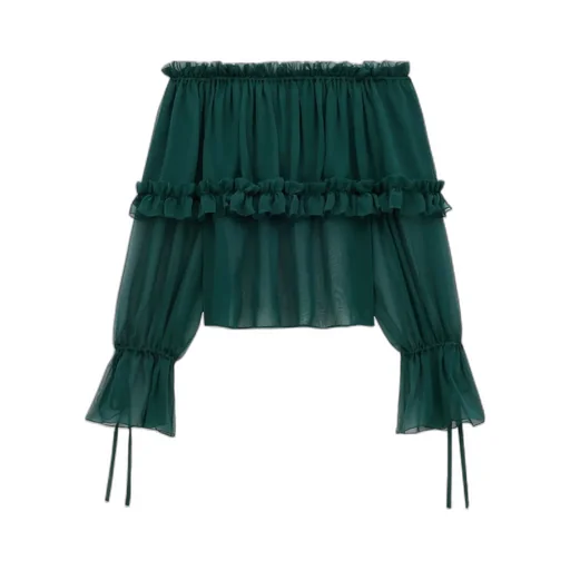 Ruffled Blouse In Silk Crepe Muslin