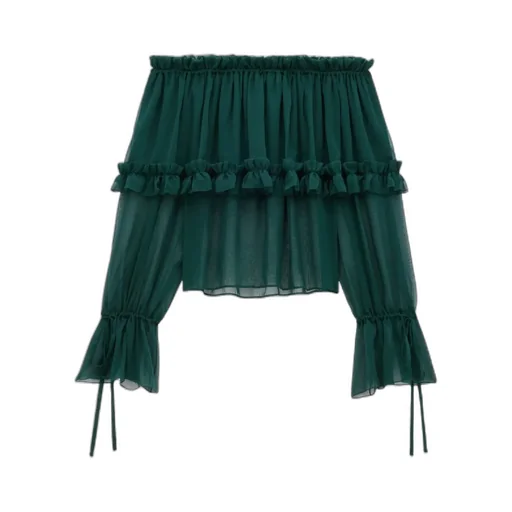 Ruffled Blouse In Silk Crepe Muslin