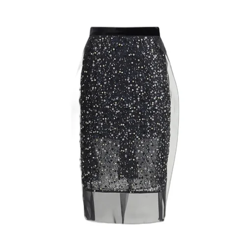 Sequin-Embellished Rear Slit Skirt