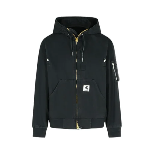 Logo Patch Zip-Up Hooded Bomber Jacket