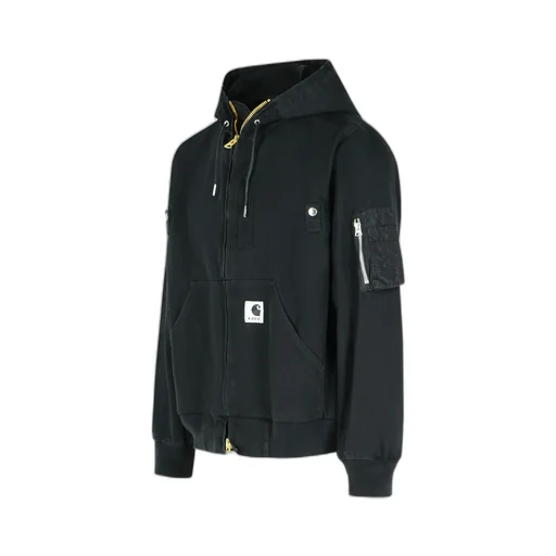 Logo Patch Zip-Up Hooded Bomber Jacket