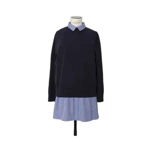 Poplin X Cotton Striped Collared Knit Dress