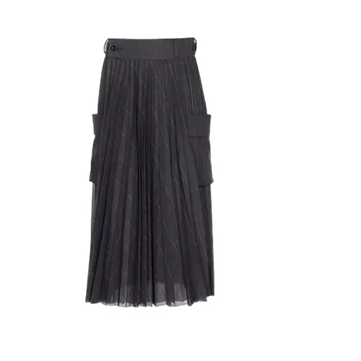 Glen Pleated Pocket Detailed Midi Skirt