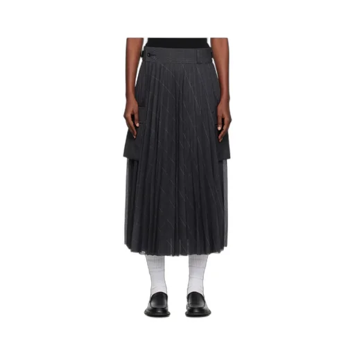 Glen Pleated Pocket Detailed Midi Skirt