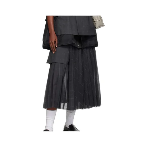 Glen Pleated Pocket Detailed Midi Skirt