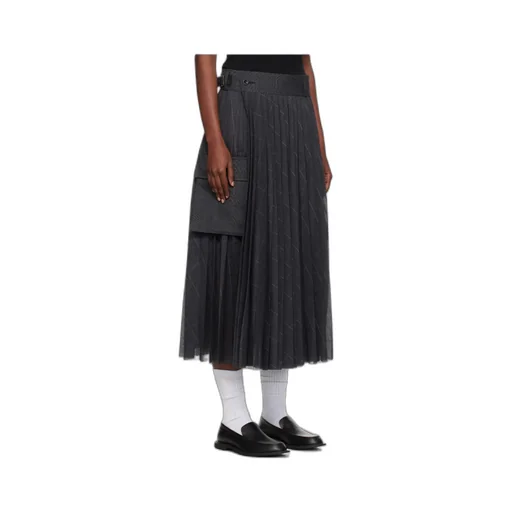 Glen Pleated Pocket Detailed Midi Skirt