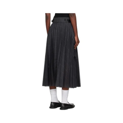 Glen Pleated Pocket Detailed Midi Skirt