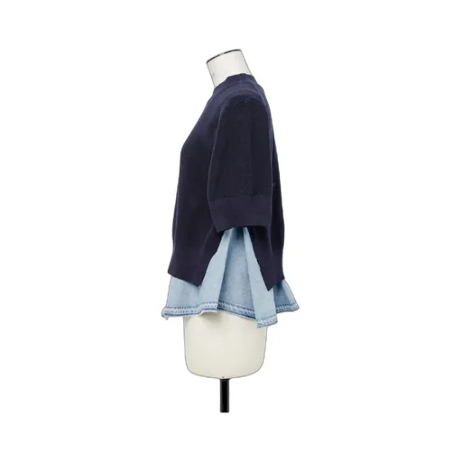 Denim-Panelled Knitted Sweater
