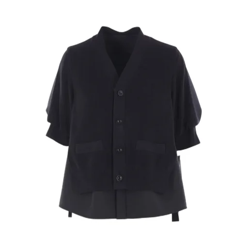 Layered Button-Up Short-Sleeve Cardigan