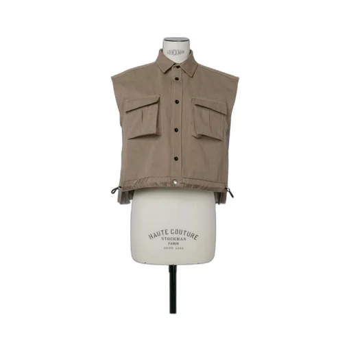 Collared Pleated Sleeveless Shirt