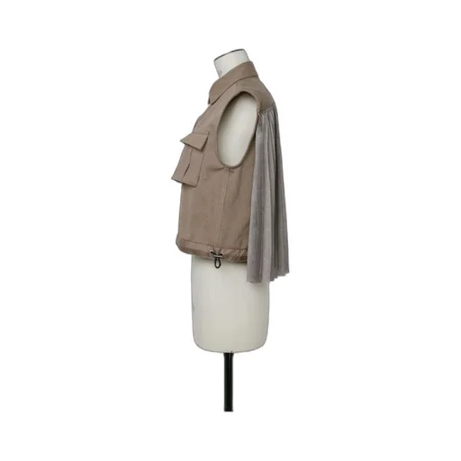 Collared Pleated Sleeveless Shirt