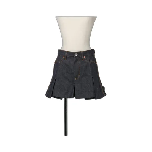 Pleated Denim Shorts