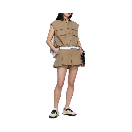 Collared Pleated Sleeveless Shirt