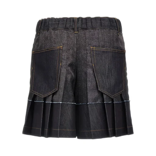 Pleated Denim Shorts