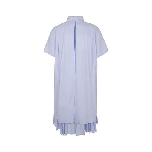 Striped Pleated Midi Chemisier Dress
