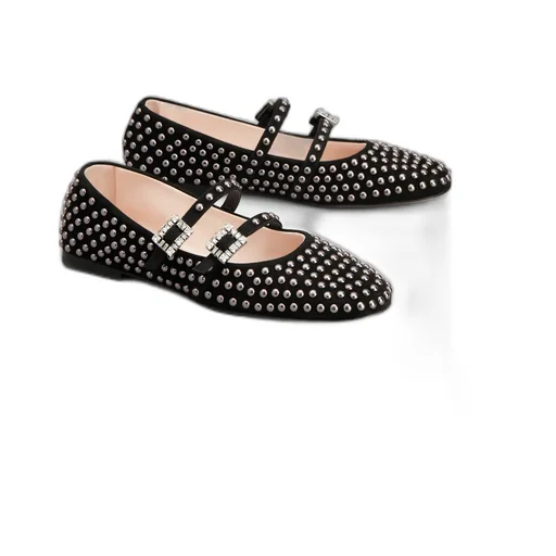 Stud Embellished Buckle Strap Flat Shoes