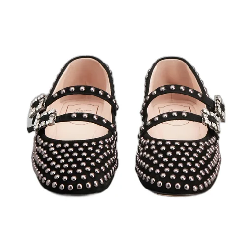 Stud Embellished Buckle Strap Flat Shoes